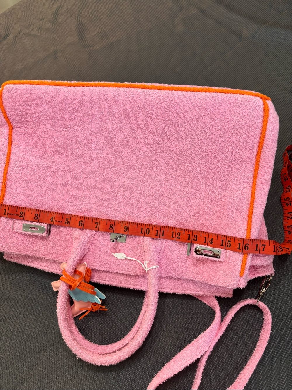 Pink Textured Top-Handle Tote Bag with Unicorn Charm. New - Picture 6 of 15